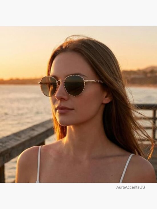Retro Round Polarized Sunglasses, UV400 Protection, Lightweight Acetate Metal main image 7